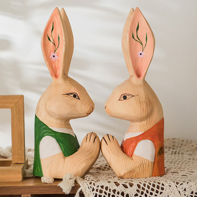 Easter Wood Carving Praying Bunny Ornament