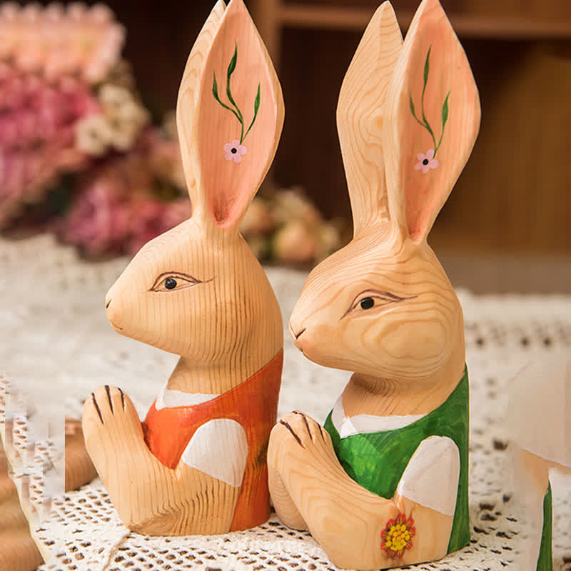 Easter Wood Carving Praying Bunny Ornament