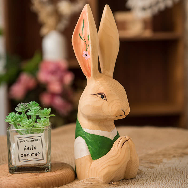 Easter Wood Carving Praying Bunny Ornament