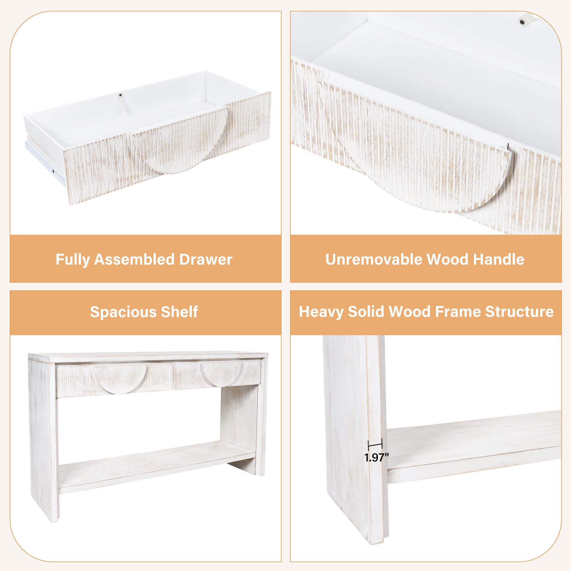 55.12  Wood Distressed Pattern Console Table Sofa Table With 2 Drawers