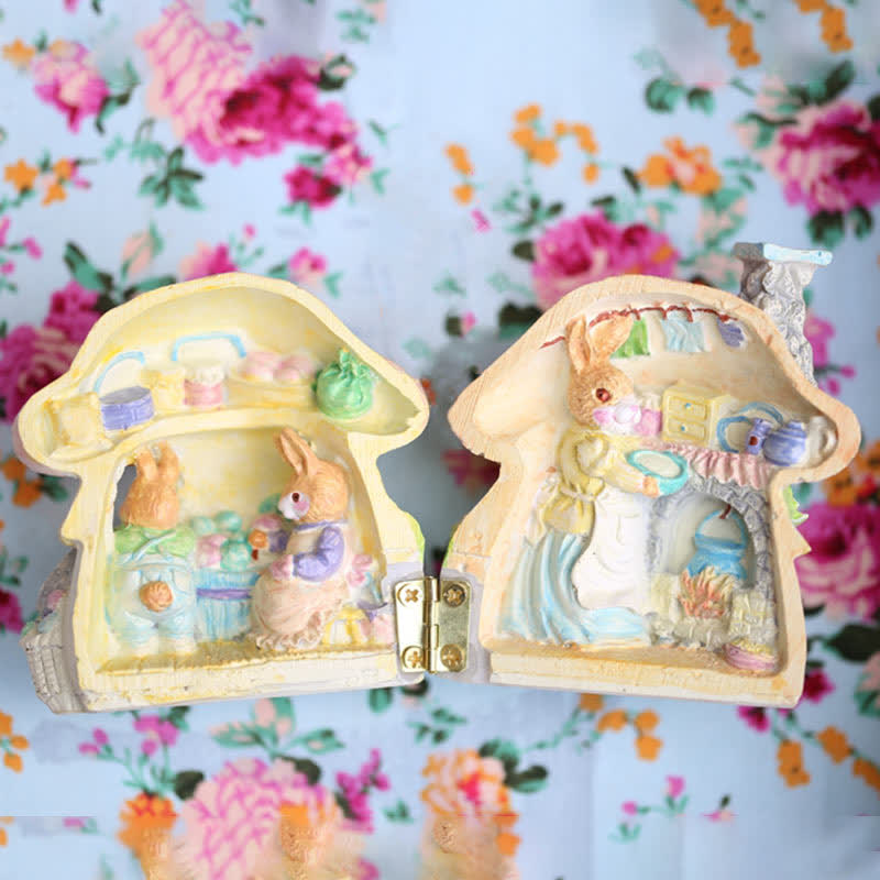 Easter Resin Bunny Mushroom House Ornament