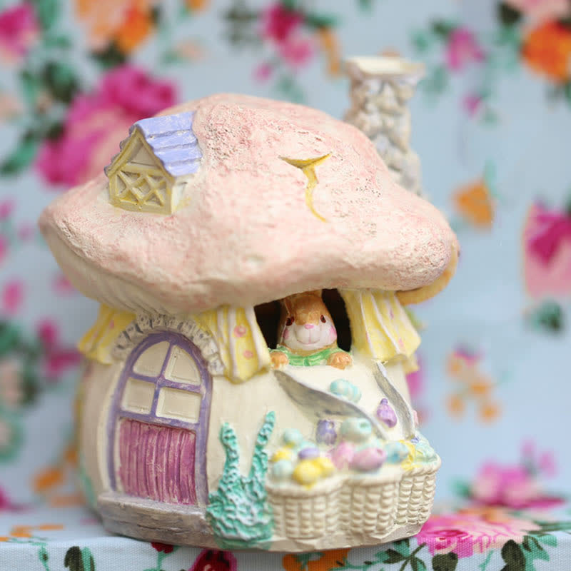 Easter Resin Bunny Mushroom House Ornament