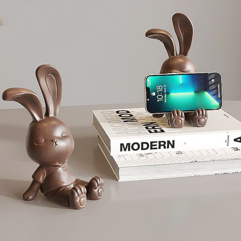 Wooden Carved Rabbit Phone Holder Ornament