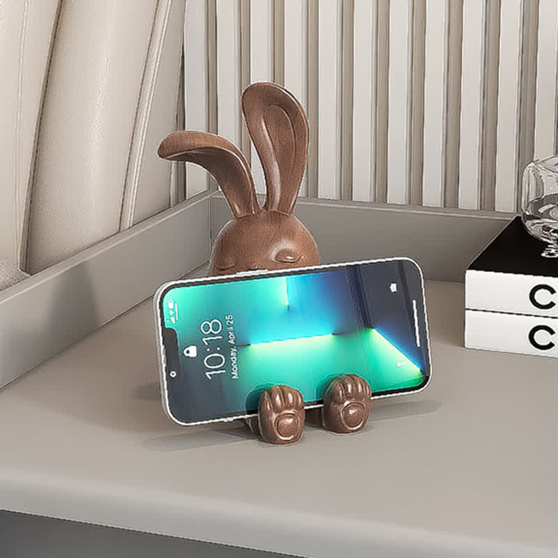 Wooden Carved Rabbit Phone Holder Ornament