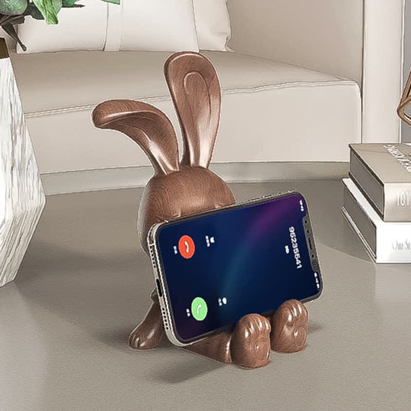 Wooden Carved Rabbit Phone Holder Ornament