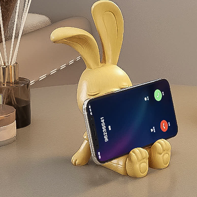 Wooden Carved Rabbit Phone Holder Ornament