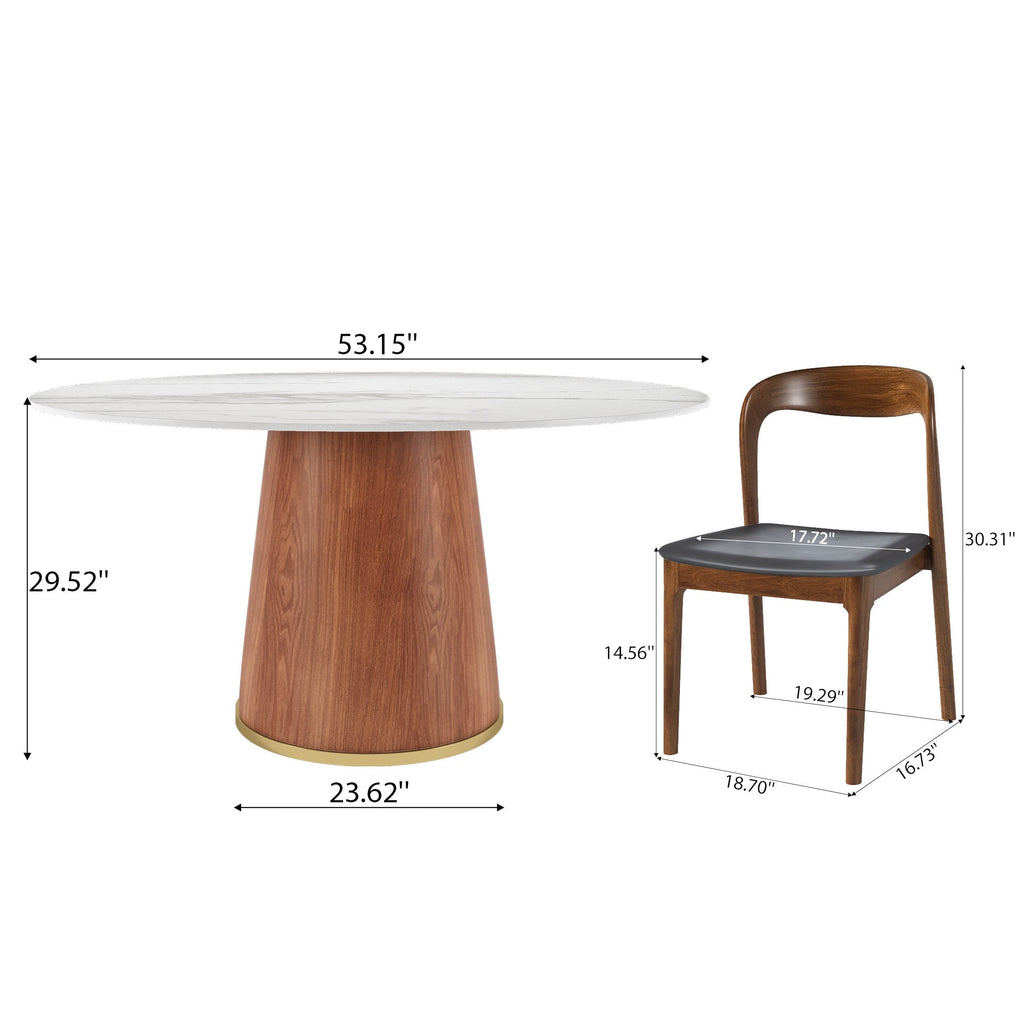 5-piece Cylindrical Base Round Dining Table With Modern Leather Dining Chairs