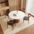 5-piece Cylindrical Base Round Dining Table With Modern Leather Dining Chairs