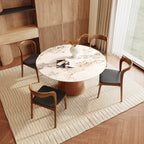 5-piece Cylindrical Base Round Dining Table With Modern Leather Dining Chairs