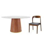 5-piece Cylindrical Base Round Dining Table With Modern Leather Dining Chairs