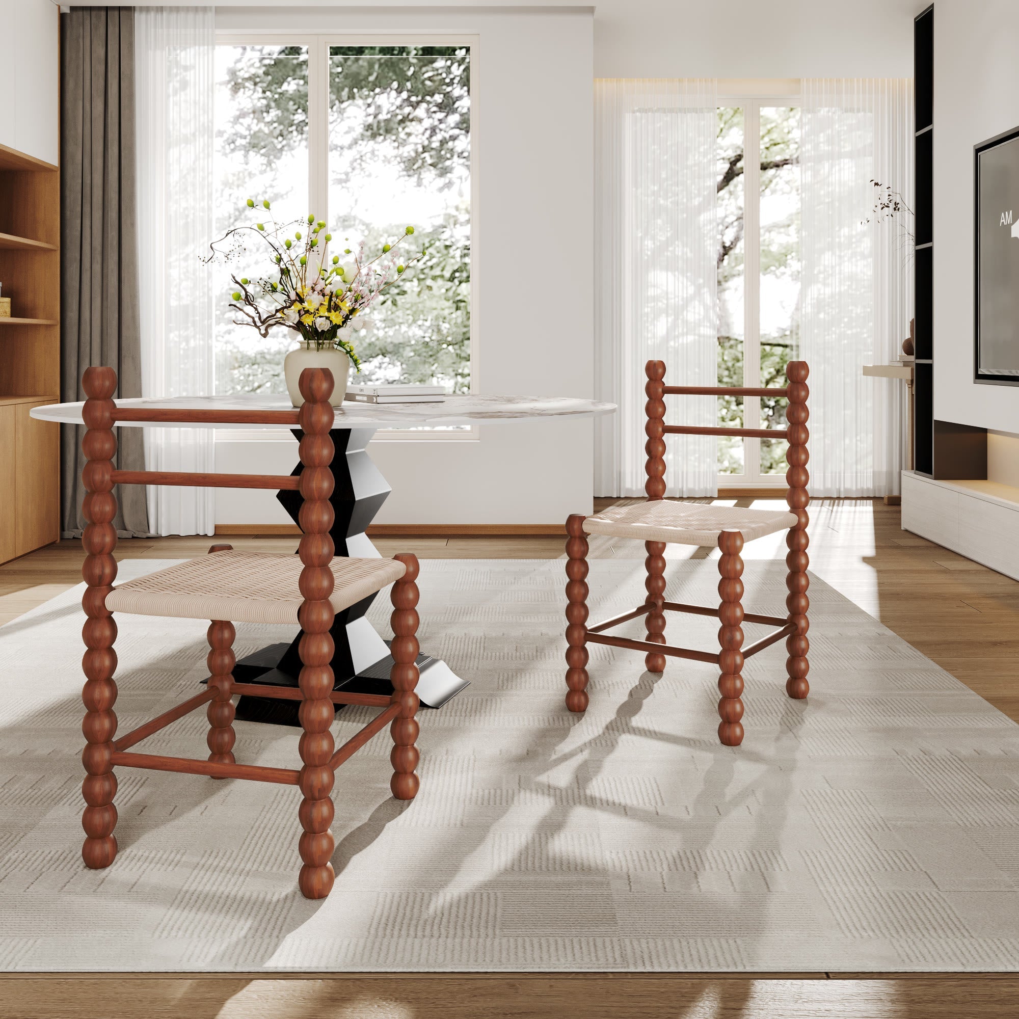 2x Dining Room Rattan Gourd Legs Chairs