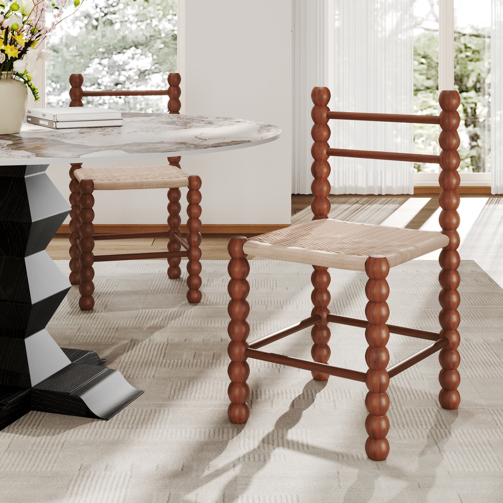 2x Dining Room Rattan Gourd Legs Chairs