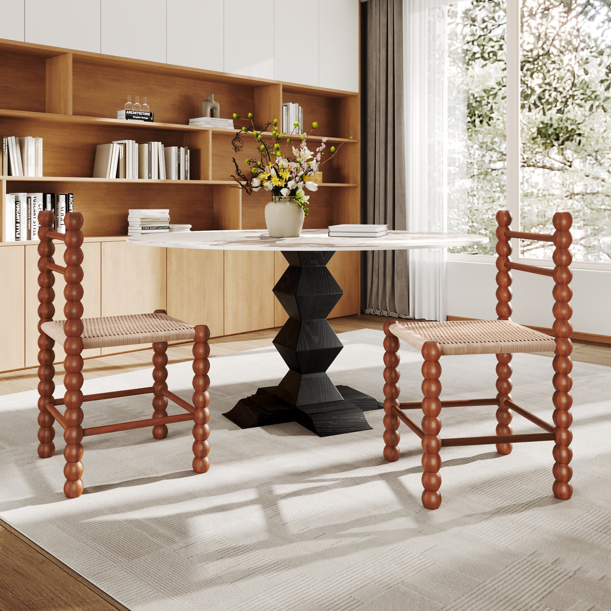 2x Dining Room Rattan Gourd Legs Chairs