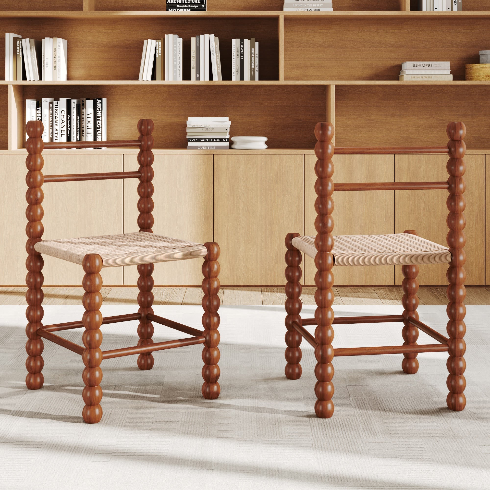 2x Dining Room Rattan Gourd Legs Chairs