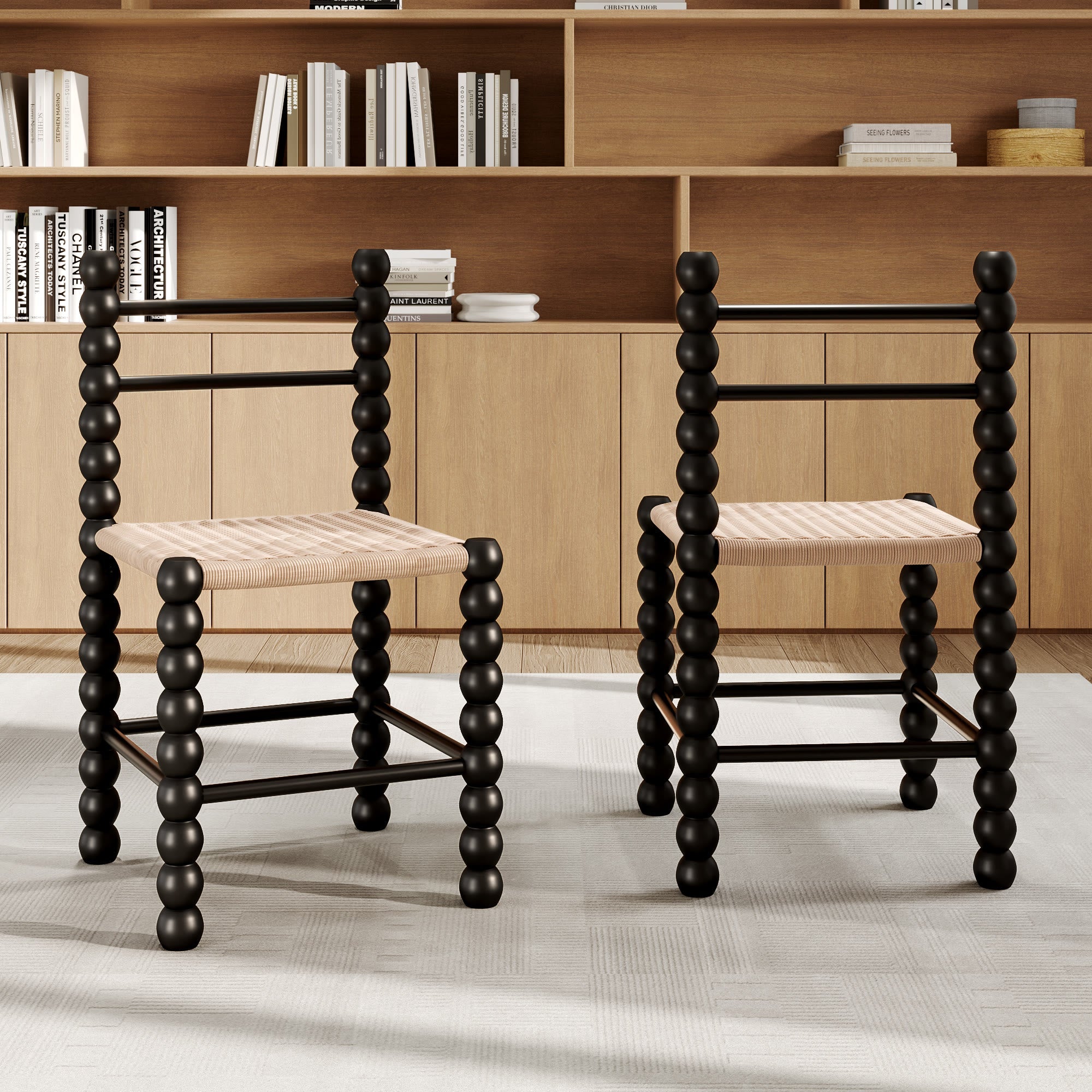 2x Dining Room Rattan Gourd Legs Chairs