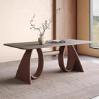 Mid-century Trapezoidal Solid Wood Base Dining Table