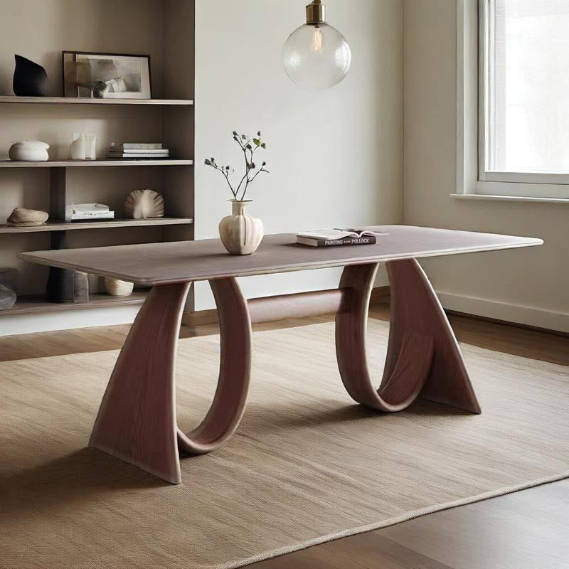 Mid-century Trapezoidal Solid Wood Base Dining Table