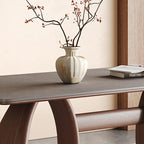 Mid-century Trapezoidal Solid Wood Base Dining Table