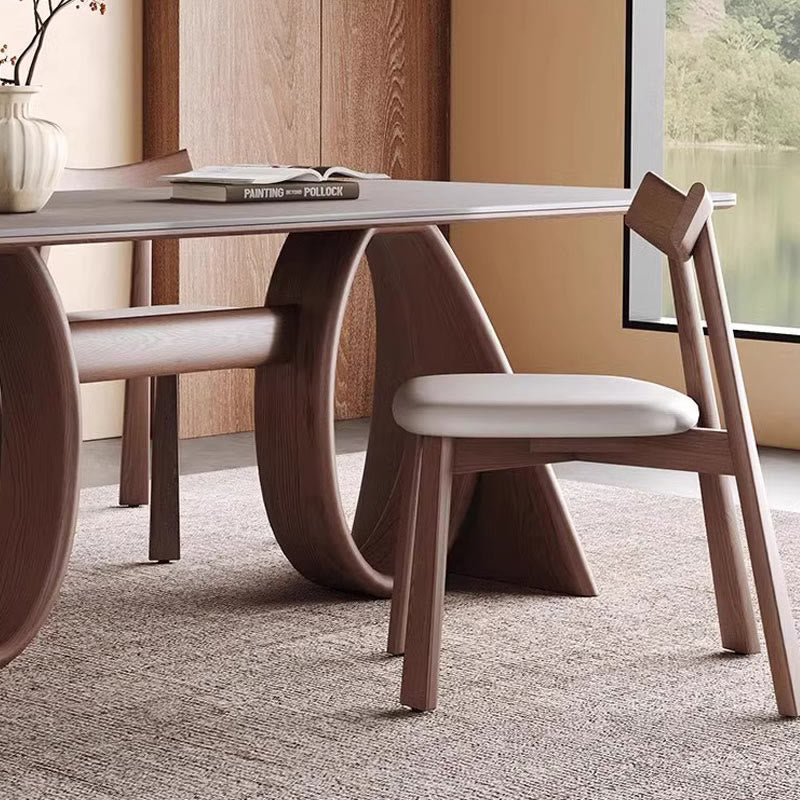 Mid-century Trapezoidal Solid Wood Base Dining Table