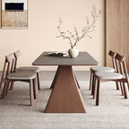 Mid-century Trapezoidal Solid Wood Base Dining Table Set