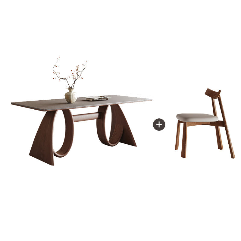 Mid-century Trapezoidal Solid Wood Base Dining Table Set