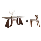 Mid-century Trapezoidal Solid Wood Base Dining Table Set