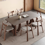 Mid-century Trapezoidal Solid Wood Base Dining Table Set