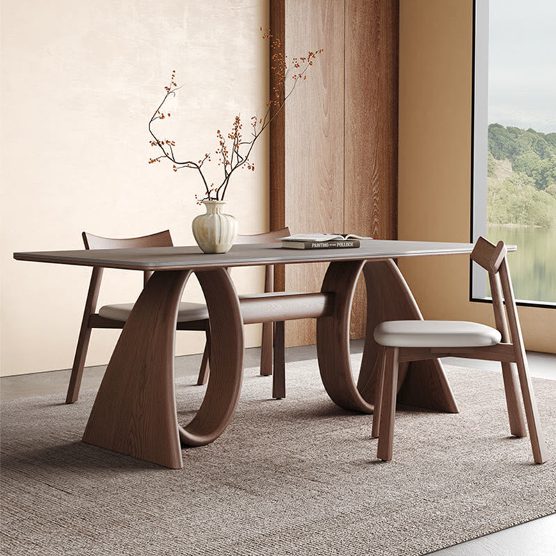 Mid-century Trapezoidal Solid Wood Base Dining Table Set