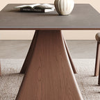 Mid-century Trapezoidal Solid Wood Base Dining Table Set