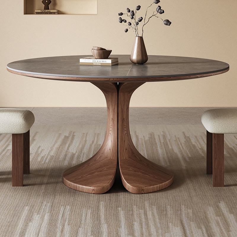 Walnut-modern Solid Wood Round Dining Table