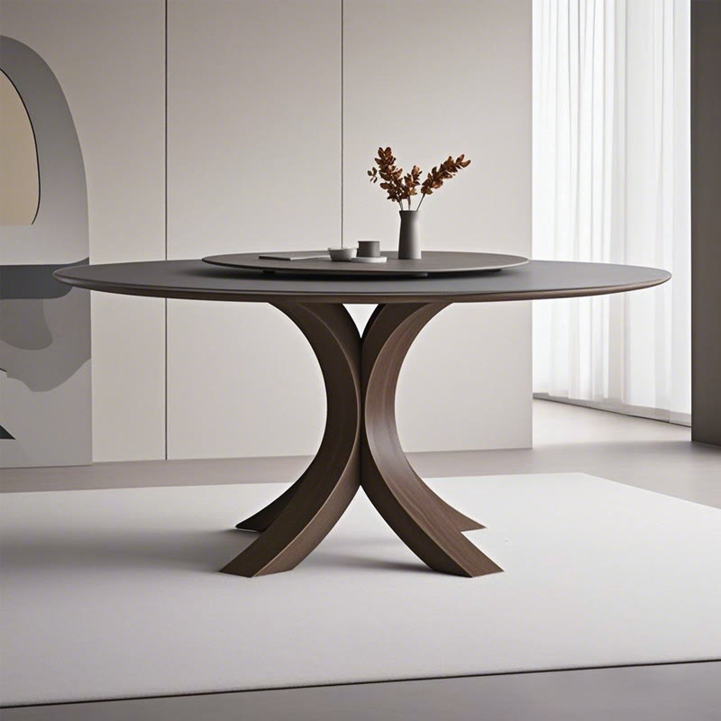 Round Wood Slate Dining Table