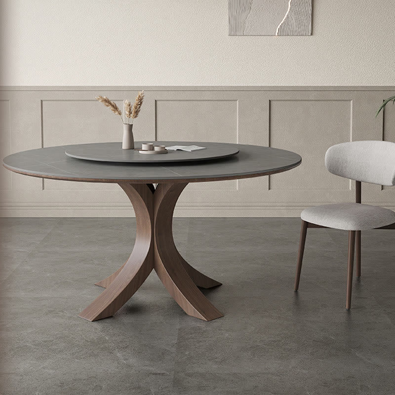 Round Wood Slate Dining Table