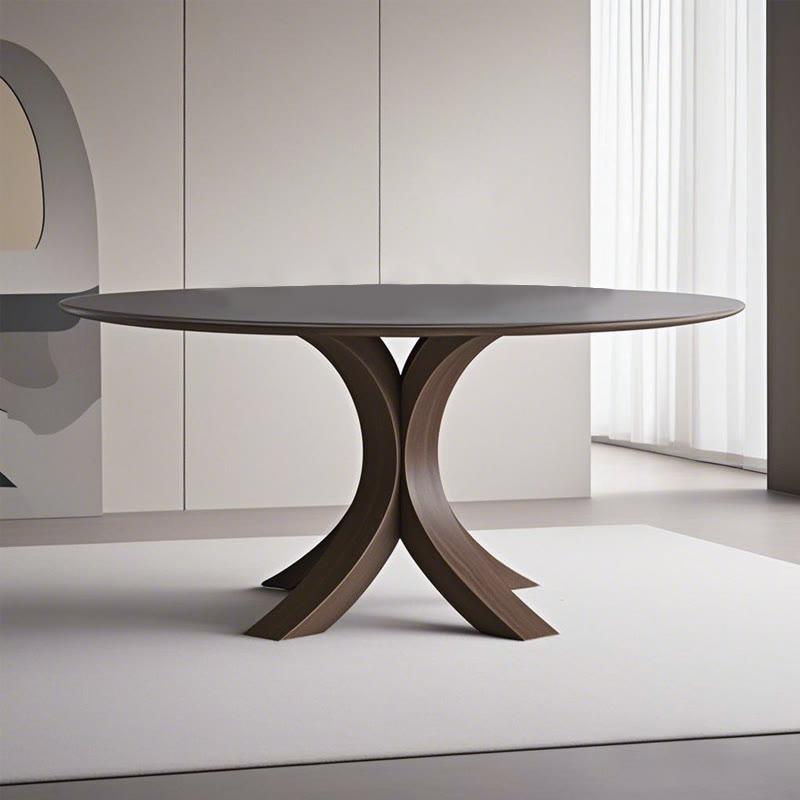 Round Wood Slate Dining Table