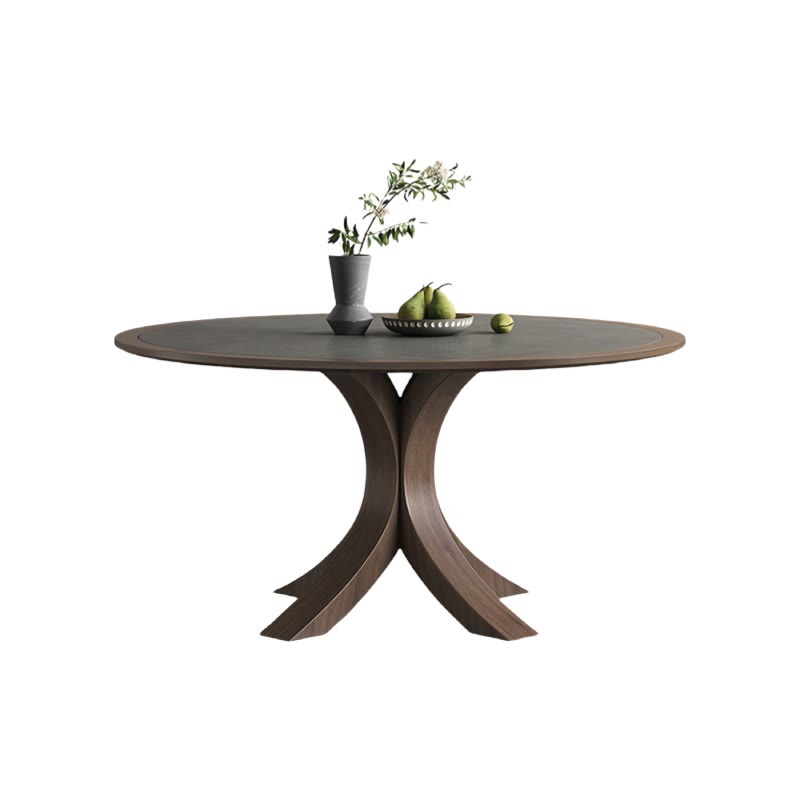 Round Wood Slate Dining Table