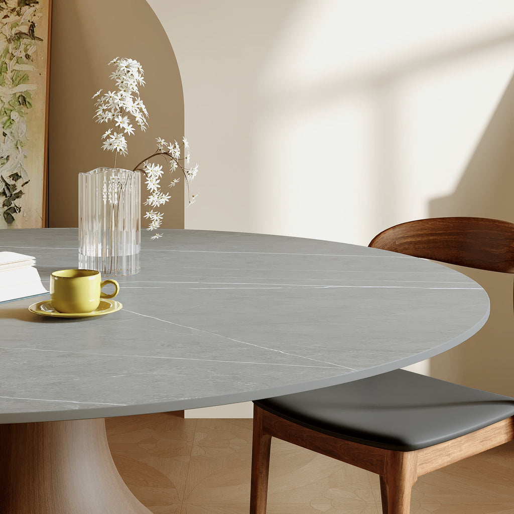 5-pieces Grey Vase-shaped Base Dining Table With Armless Wood Dining Chairs