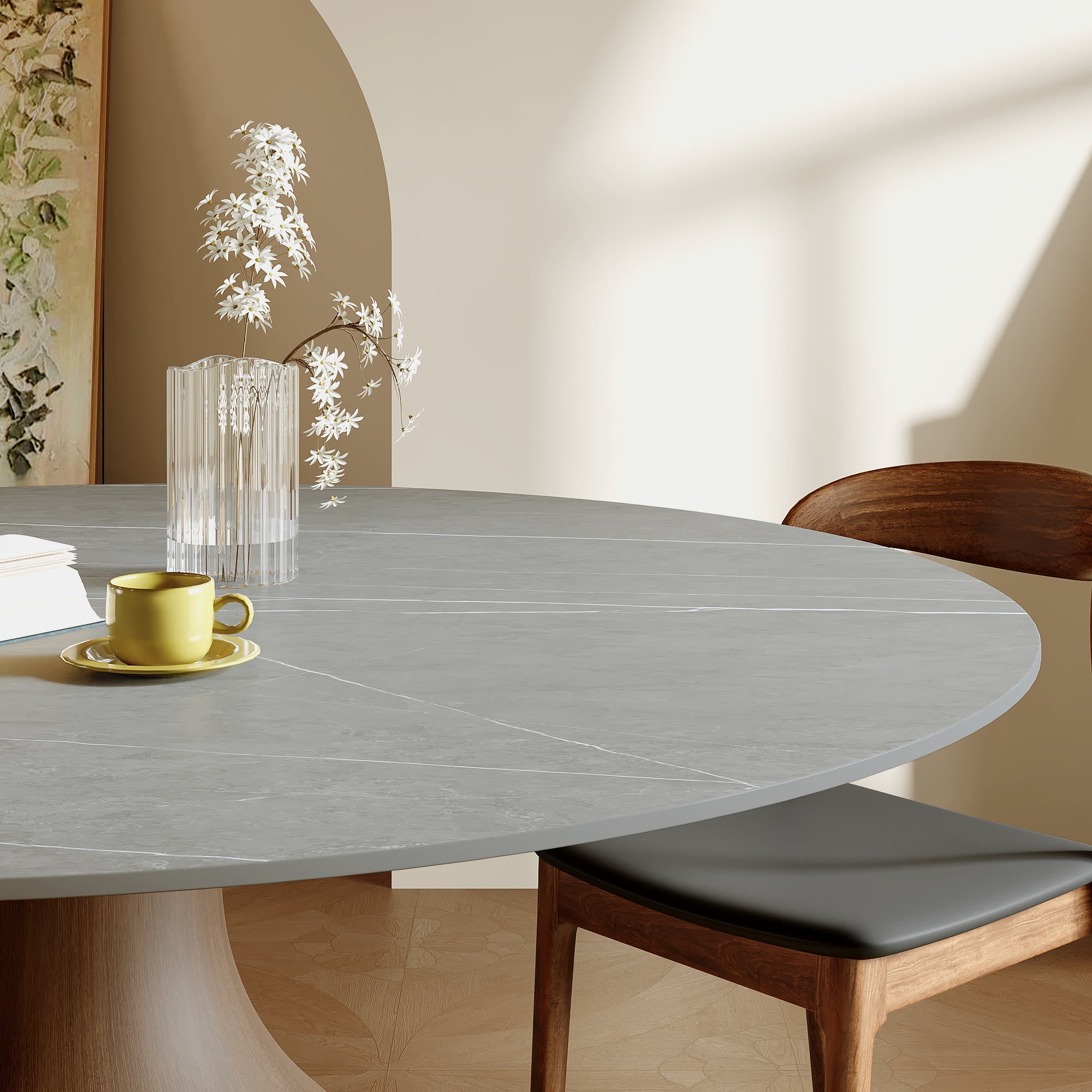 5-pieces Grey Vase-shaped Base Dining Table With Armless Wood Dining Chairs