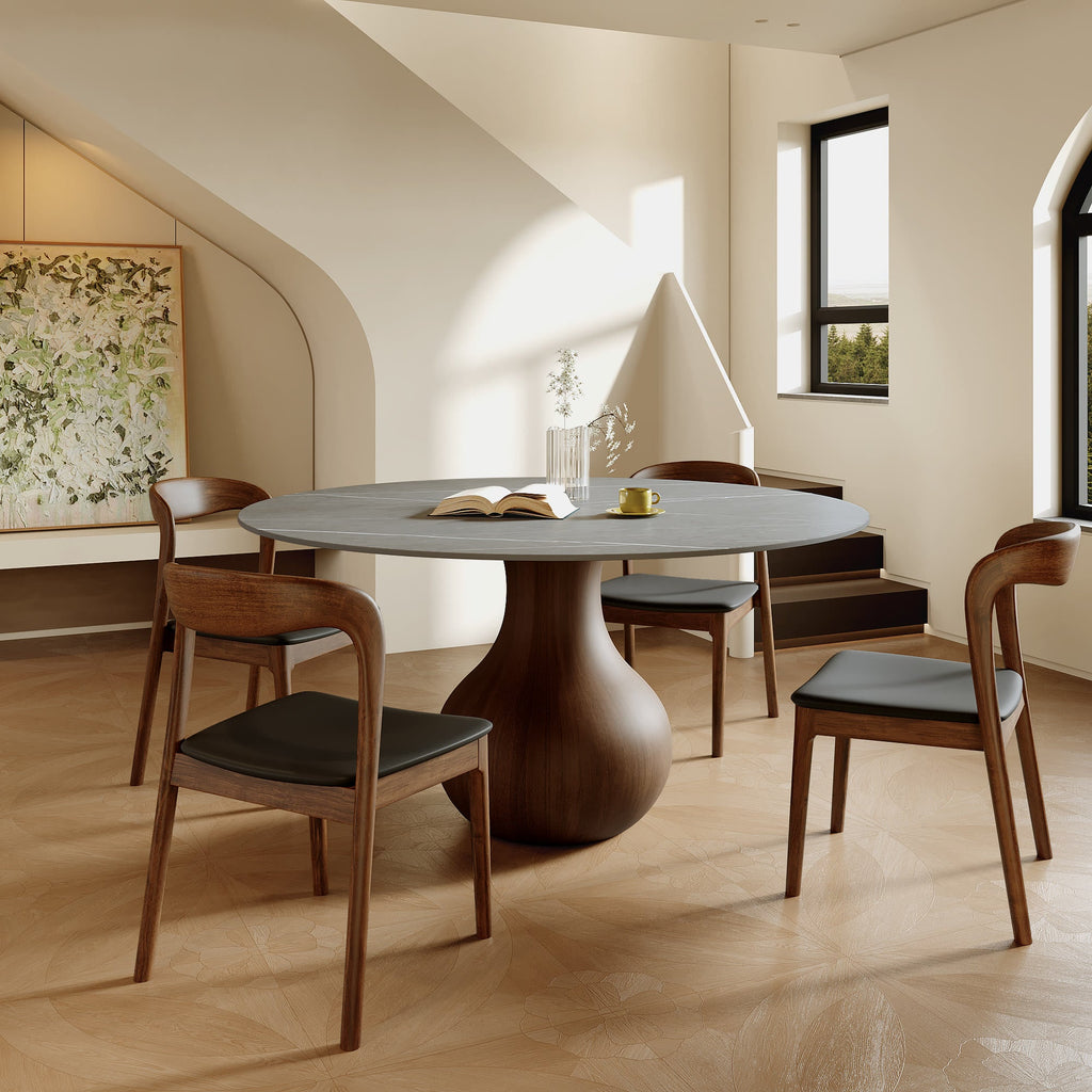 5-pieces Grey Vase-shaped Base Dining Table With Armless Wood Dining Chairs