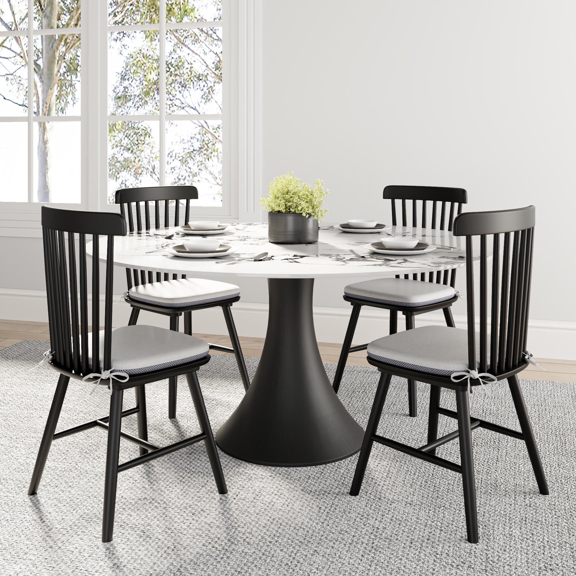 2x/4x/6x Modern Black Wood Dining Room Chairs