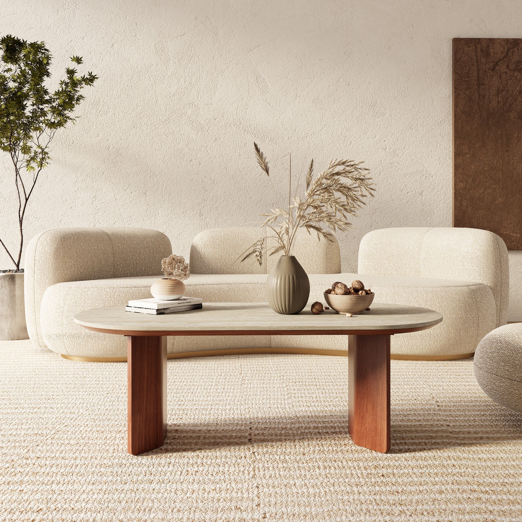 Slate Oval Walnut Coffee Table