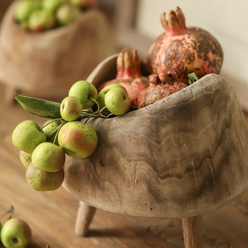 Wooden Round High-footed Tray