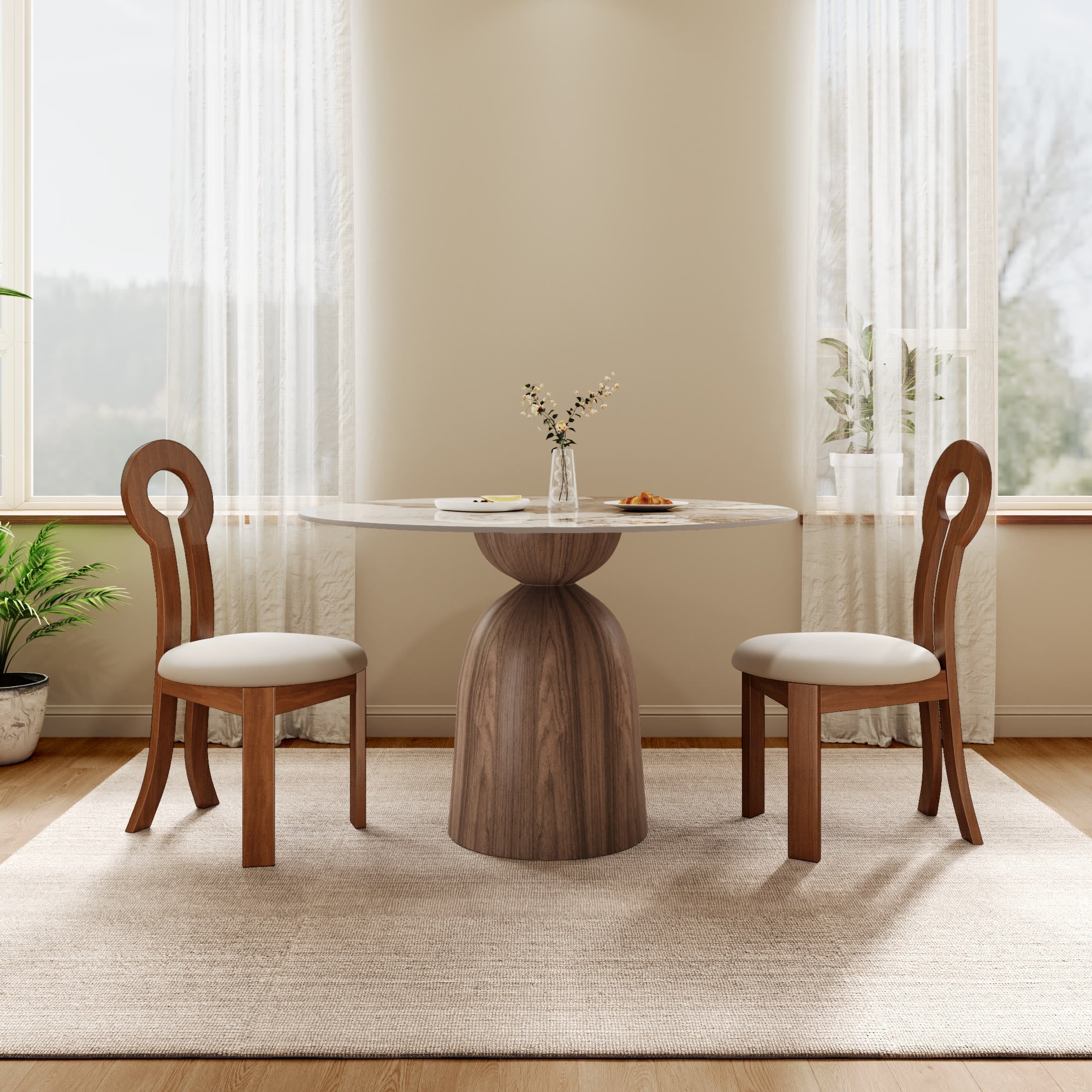 2x/4x/6x Key-shaped Solid Wood Dining Chairs