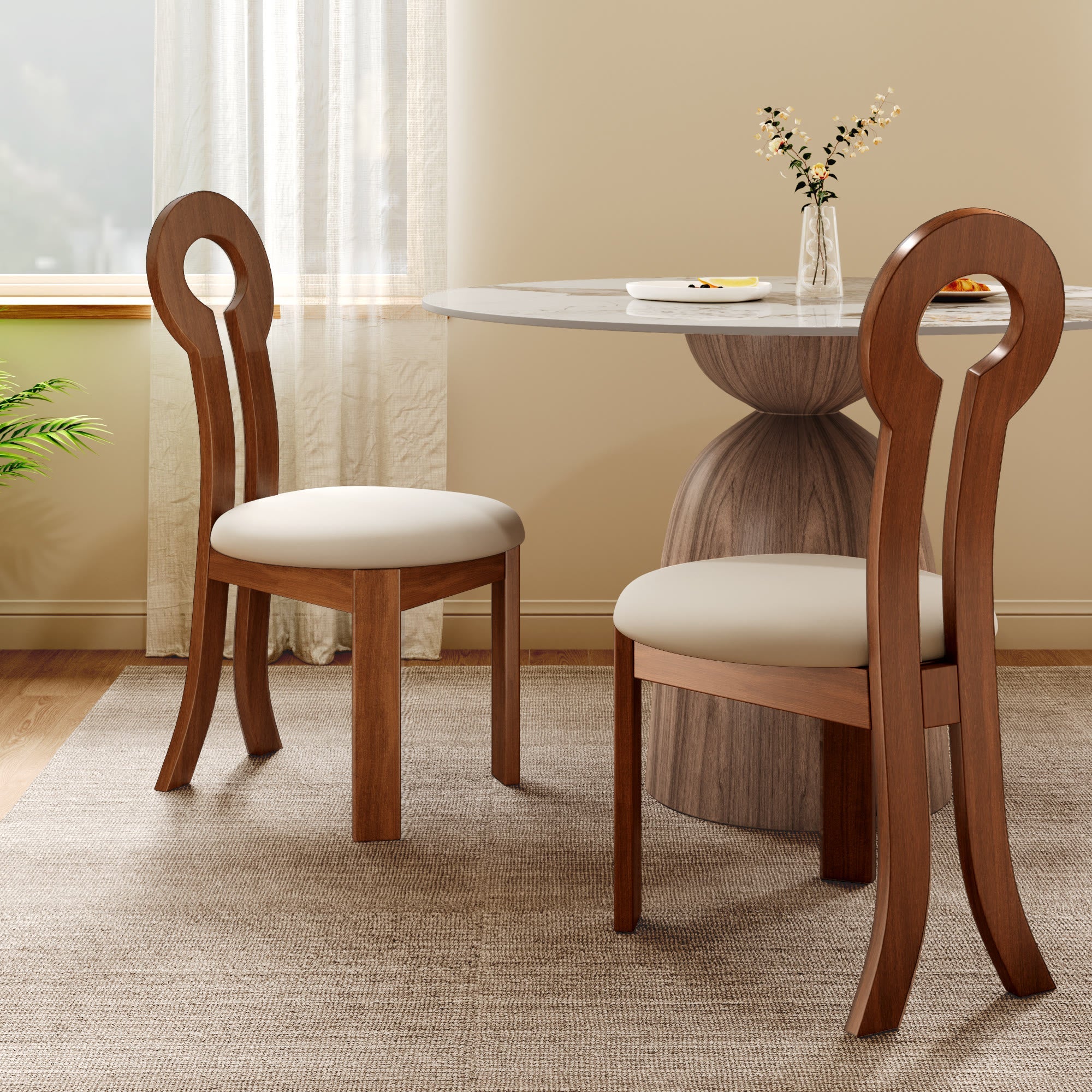 2x/4x/6x Key-shaped Solid Wood Dining Chairs