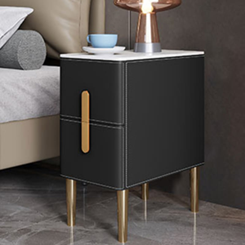 Solid Saddle Leather Nightstand Black Side Table Bathroom Bedroom