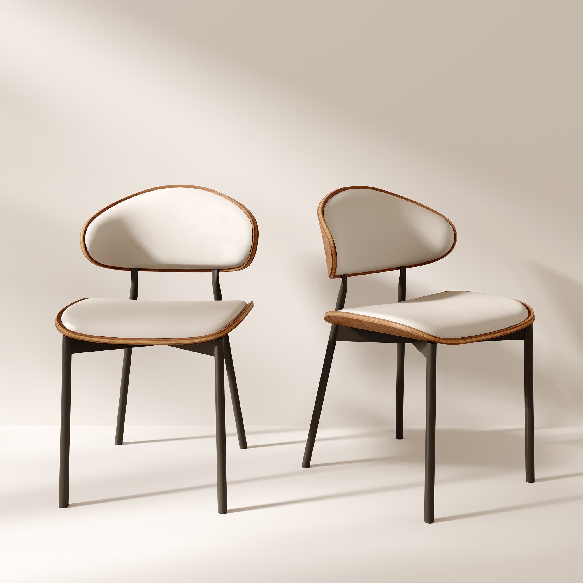 2x/4x/6x Simple Curved Solid Wood Leather Dining Chairs