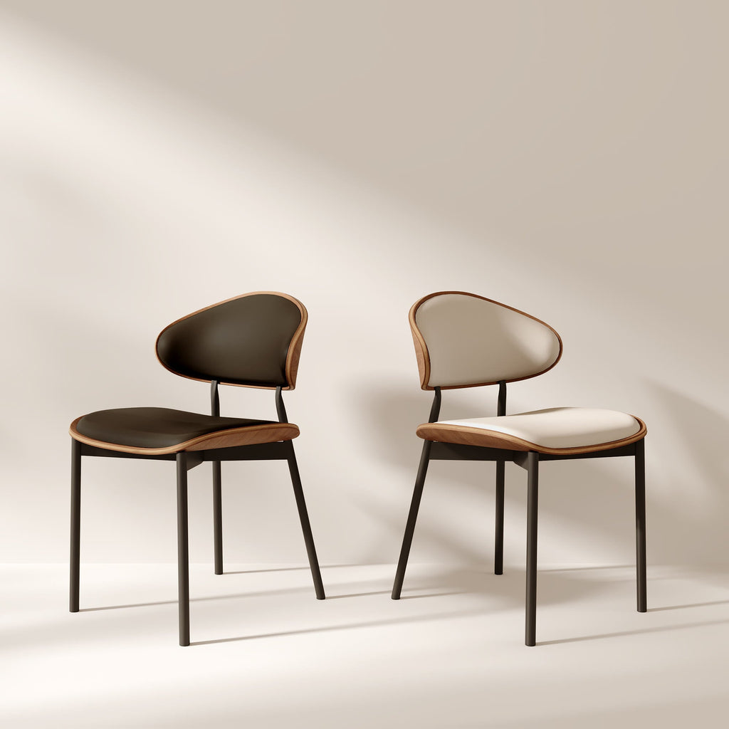 2x/4x/6x Simple Curved Solid Wood Leather Dining Chairs