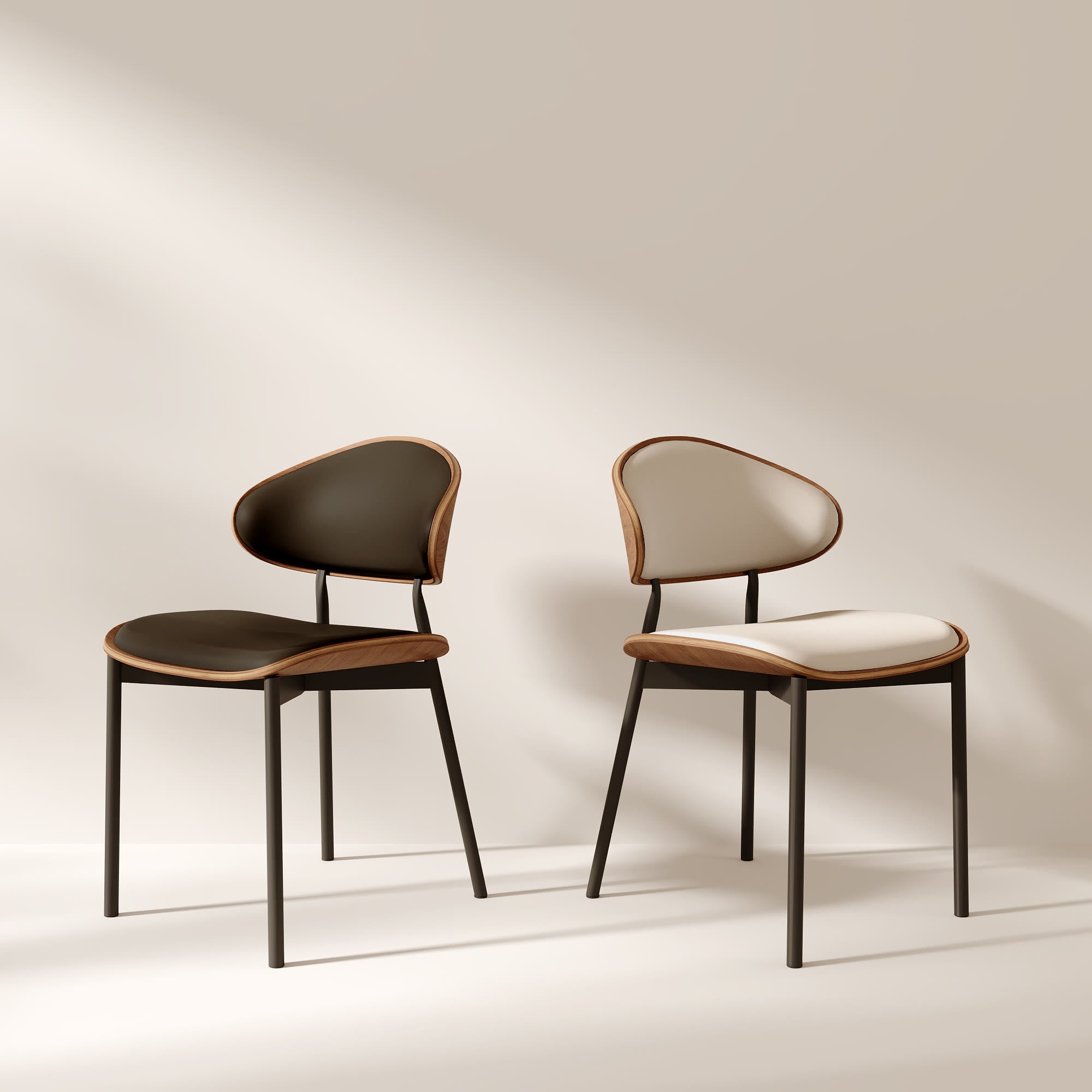 2x/4x/6x Simple Curved Solid Wood Leather Dining Chairs