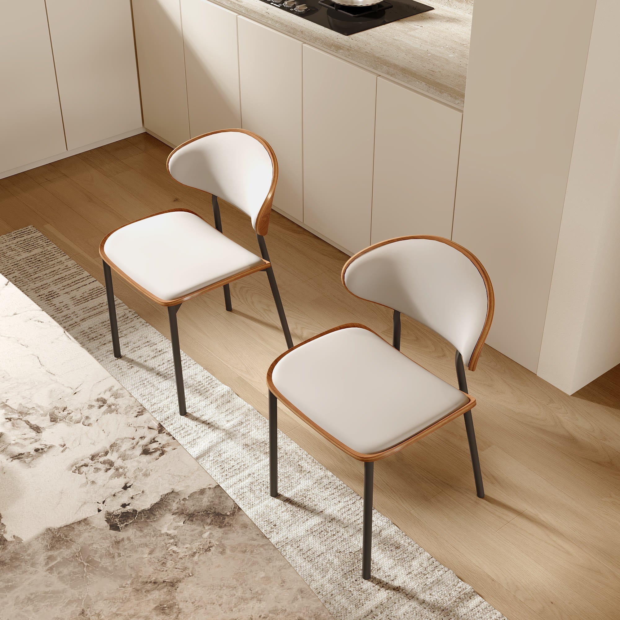 2x/4x/6x Simple Curved Solid Wood Leather Dining Chairs