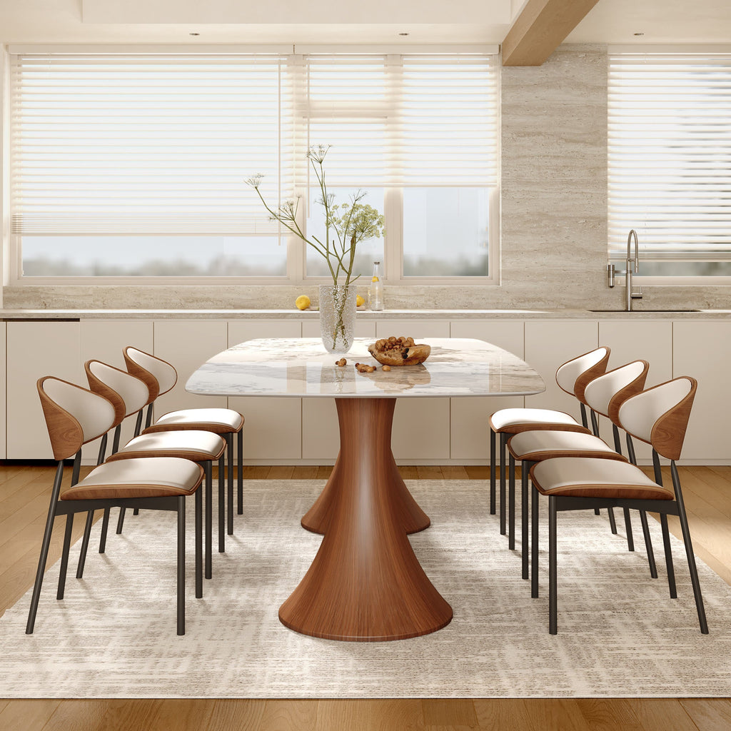 2x/4x/6x Simple Curved Solid Wood Leather Dining Chairs