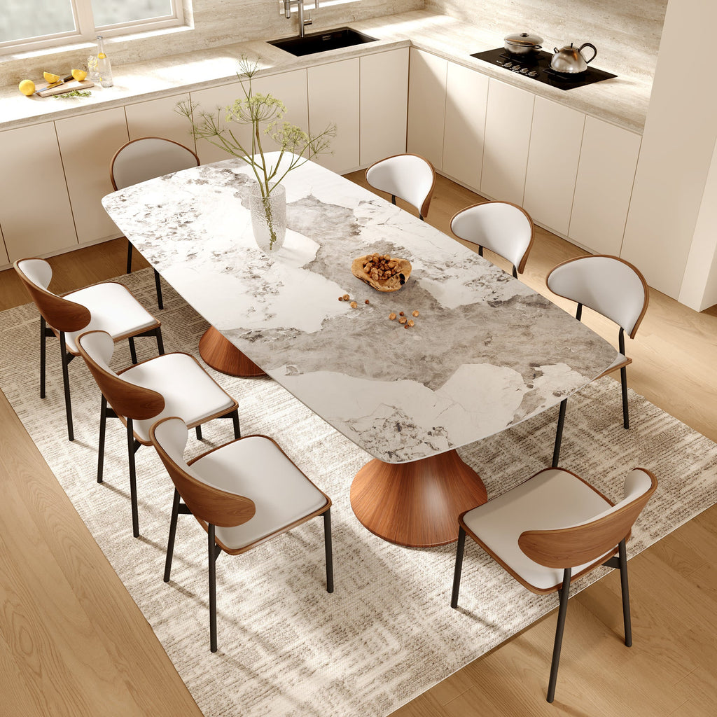 2x/4x/6x Simple Curved Solid Wood Leather Dining Chairs