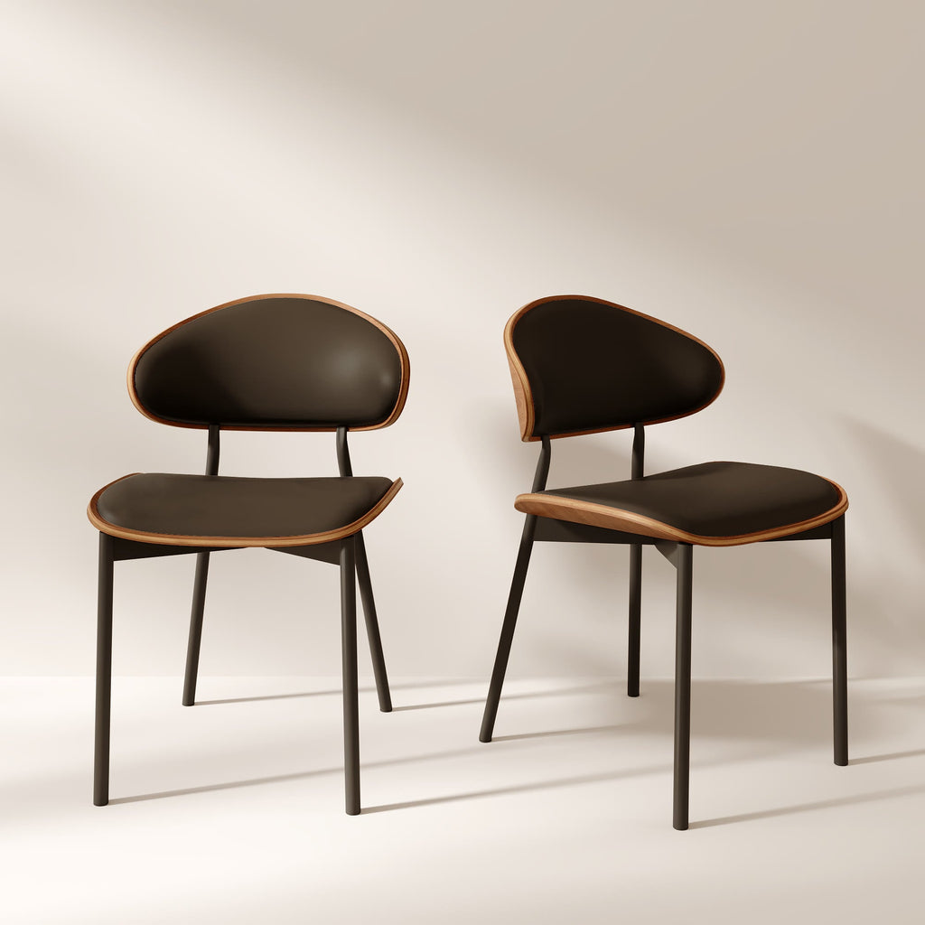 2x/4x/6x Simple Curved Solid Wood Leather Dining Chairs